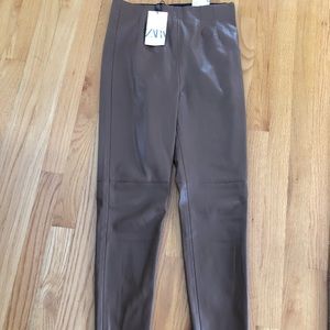 Zara Brown faux leather high rise legging, size medium